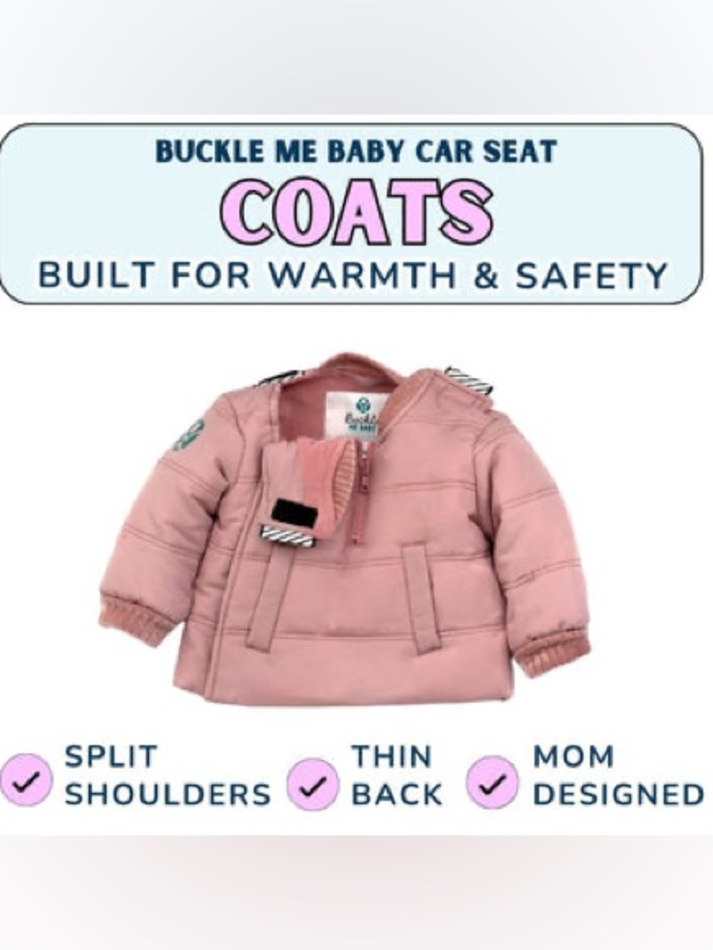 Buckle Me Baby Car Seat Coat Blush Pink 6-9 Months EUC shark tank safety 🩷🩷